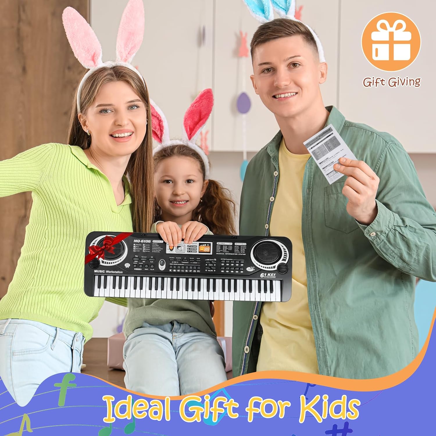 61 Key Piano Keyboard, Beginner Electronic Keyboard for Kids with Teaching Mode, 6 Demo Songs, 16 Tones, Microphone and Power Supply, Kids Piano Keyboard for Birthday Gift/Christmas Gift
