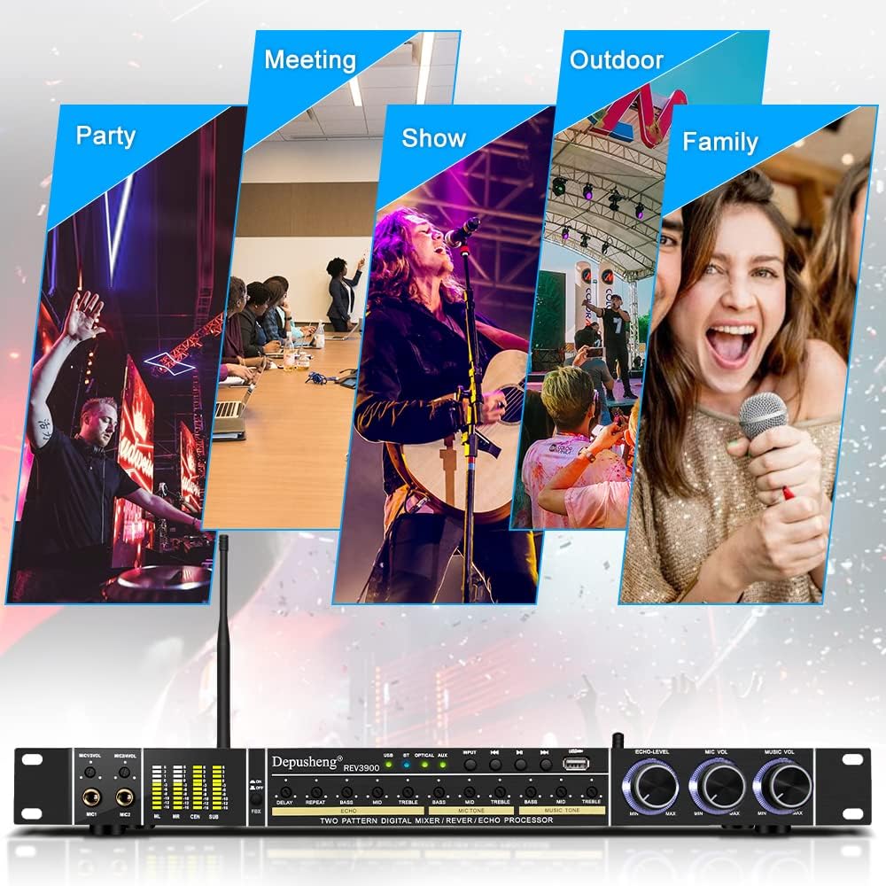Depusheng REV3900 Pre Effector Professional KTV Household Karaoke Multieffects Processors Anti Howling Audio Processor USB Bluetooth Device