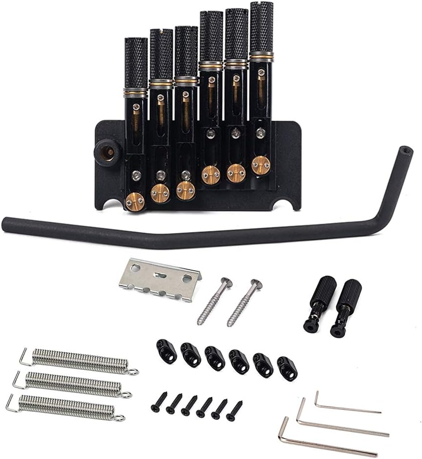 Alnicov 6 String Headless Guitar Bridge Tremolo System Set with Tailpiece for Electric Guitar Parts Replacement Tool