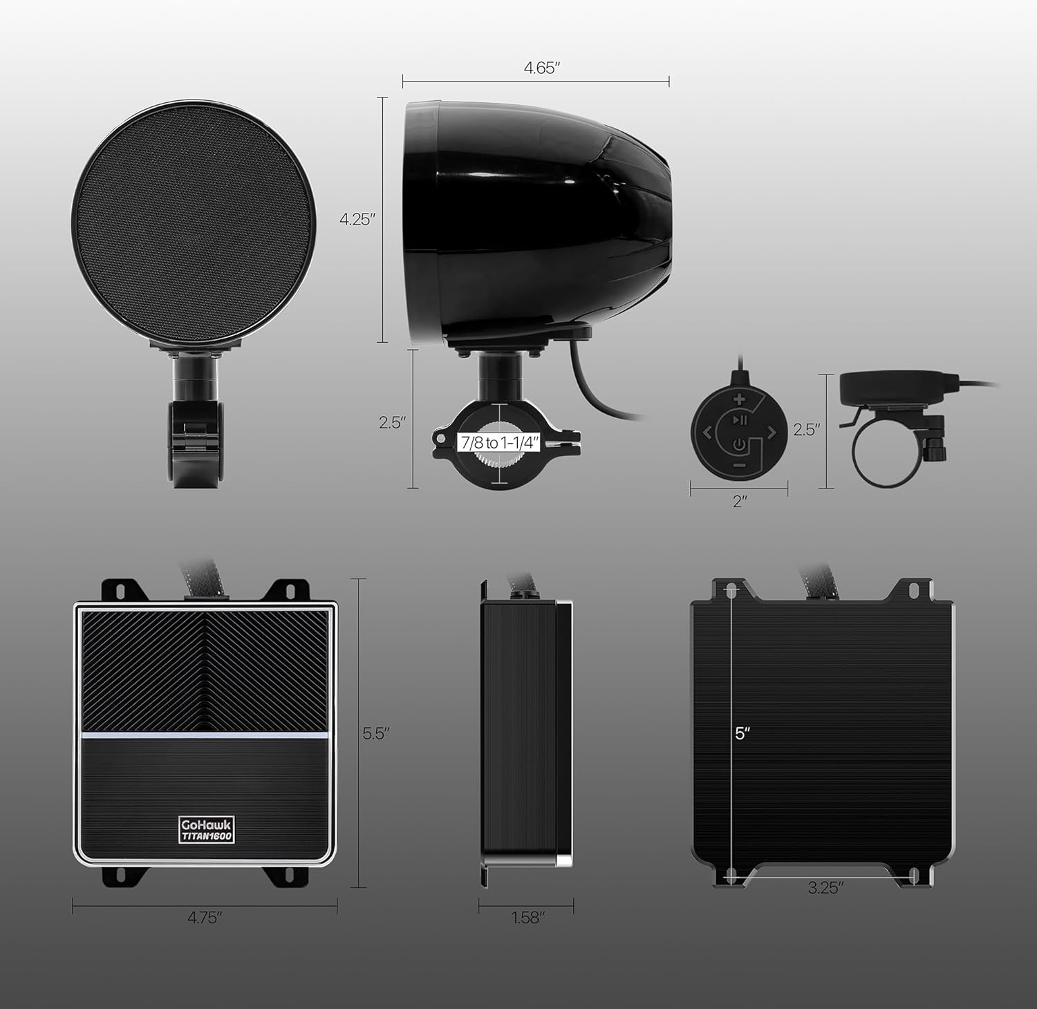 GoHawk Motorcycle Bluetooth Speakers | 4-Speaker Waterproof 4.1-Channel Amplifier Audio System w/ 4.25