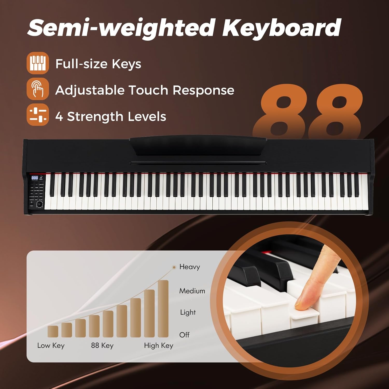 88 Key Digital Piano, Full Size Semi-weighted Electric Keyboard with Adjustable Stand, Triple Pedals, Dual Speakers (Black)
