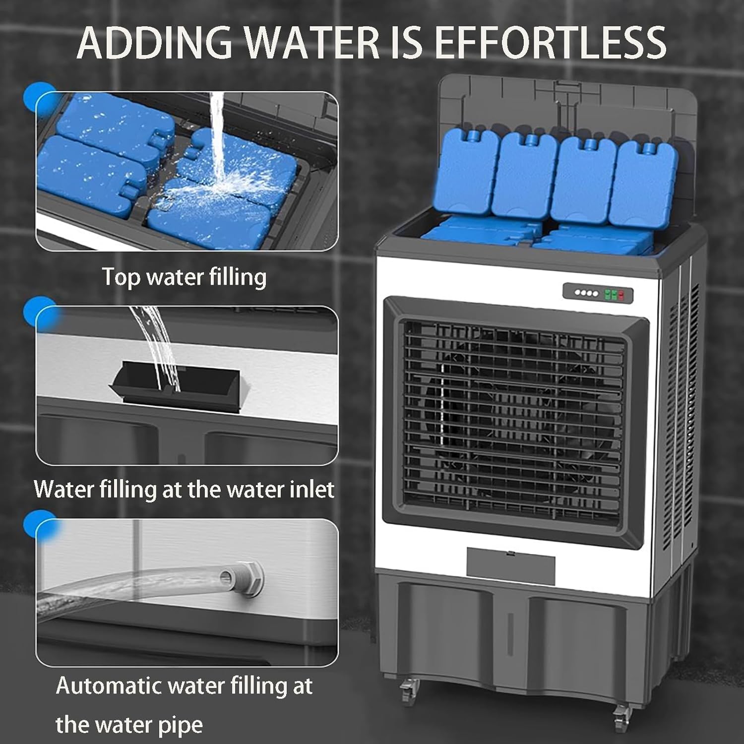 Portable Air Conditioners Industrial air cooler Large capacity water tank 3 wind speed adjustment 120° free white pageRapid heating and cooling, suitable for large areas such as warehouses and industr