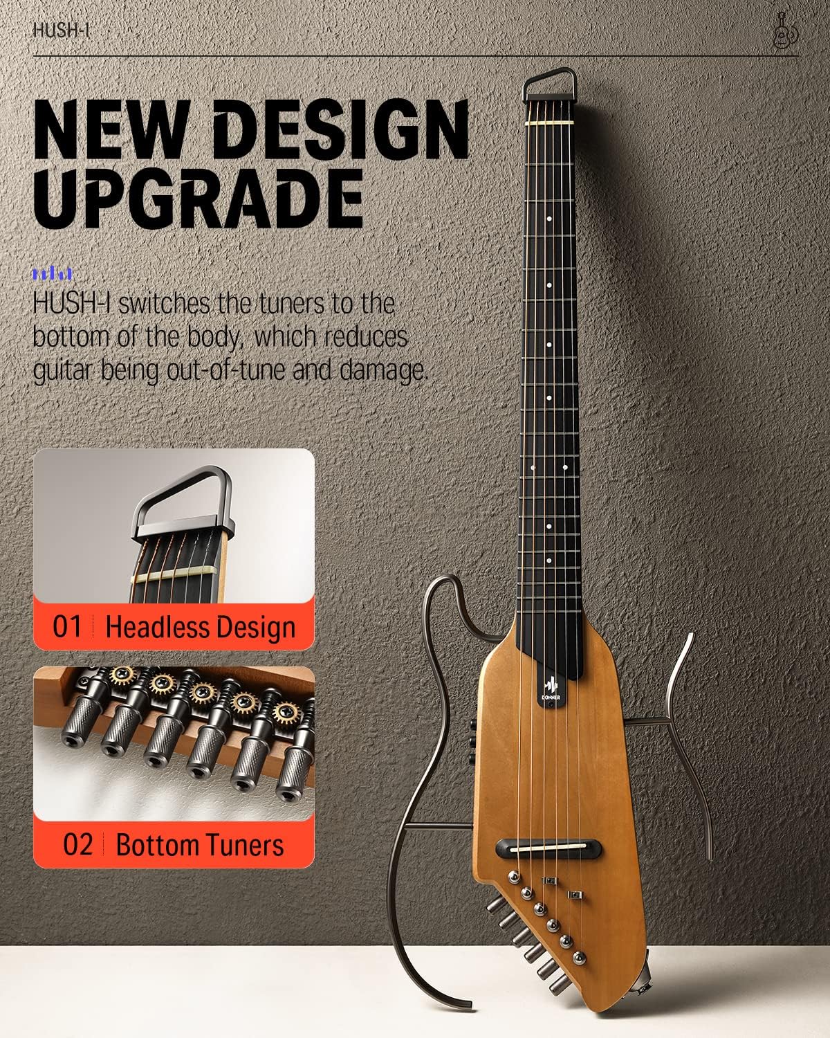 Portable Ultra-Light and Quiet Performance Headless Acoustic-Electric Guitar and Mini Electric Guitar Amp Wooden 3W Small Guitar Amplifier