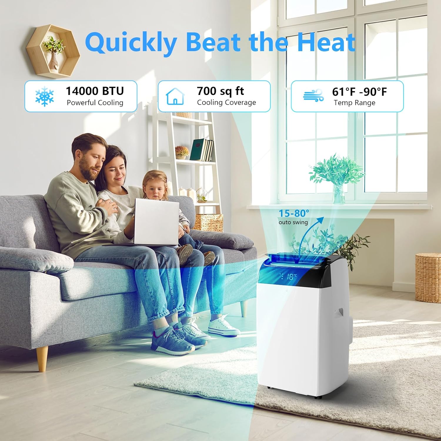 12000Btu Portable Air Conditioner with Remote Control,Quiet AC Unit with Cool, Dehumidifier & Fan Mode Room Cooling Up to 500 sq ft,24 Hour Timer, Window Installation Kit for Home, White