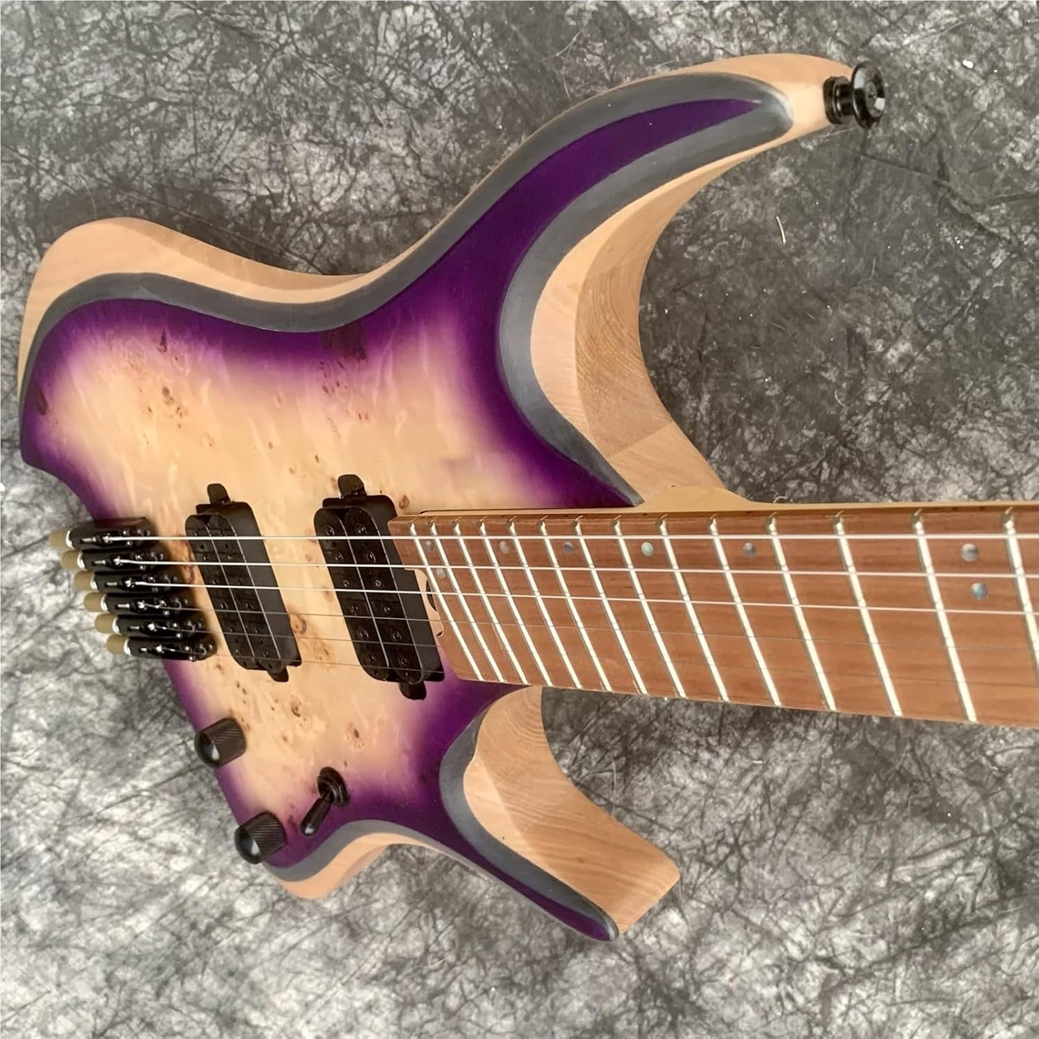 Beginner Electric Guitar Kits Purple Headless Guitar Fan Shaped Frets Solid Wood