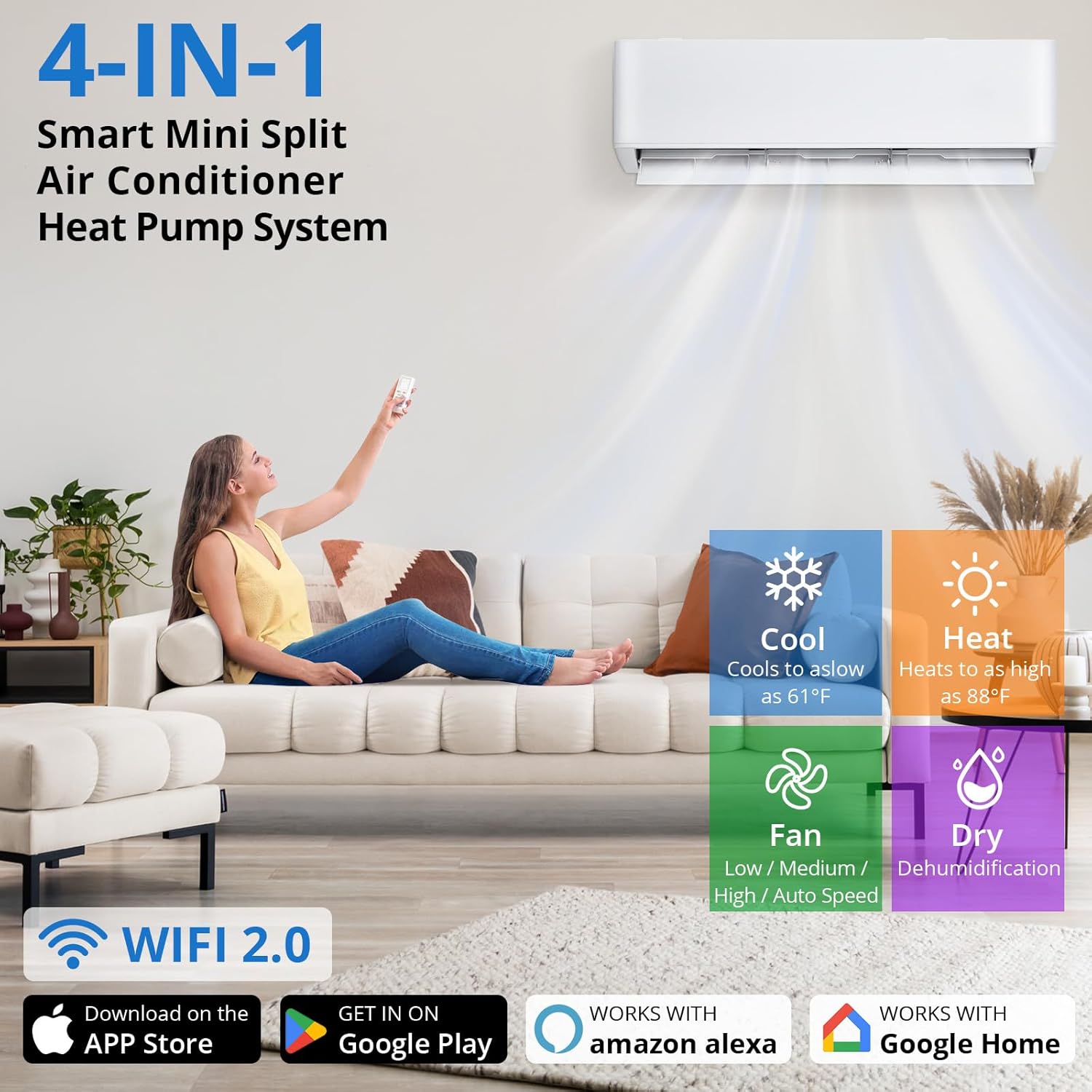 24,000 BTU Ductless Mini Split Heat Pump System, 23 SEER2 208V/230V Wifi Enabled Ductless AC Cool Up to 1500 Sq. Ft, Inverter, Compatible with Alexa, Complete Installation Kit, R45 Series