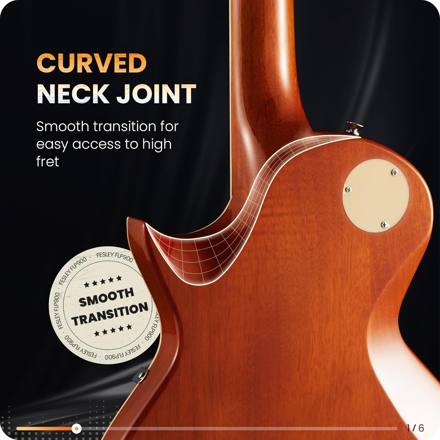 Fesley LP Electric Guitar with Arched Top Gold+Fesley Mini Guitar Amp 10W Portable Recharged Guitar Amplifier