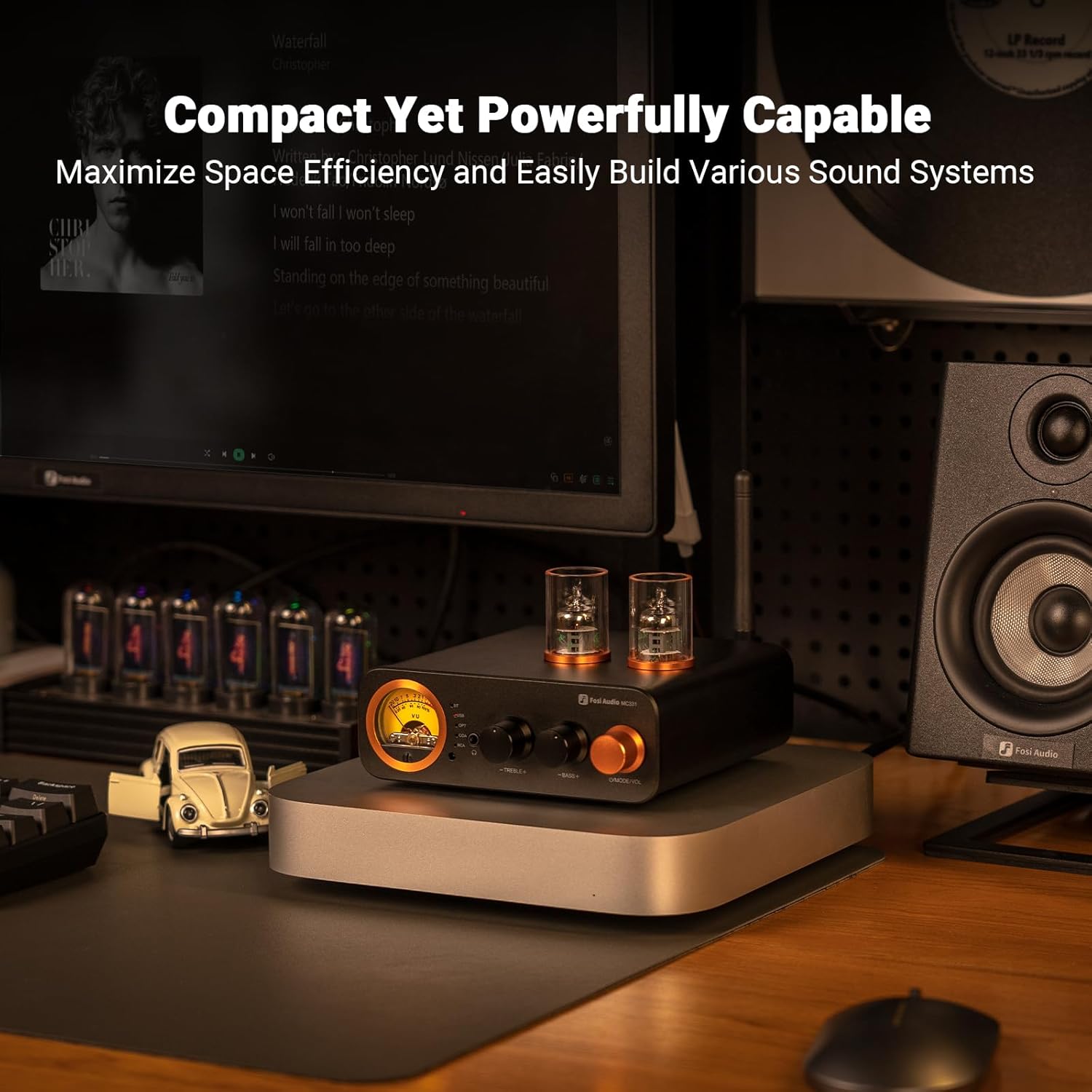 Fosi Audio MC331 Tube Integrated Amplifier with DAC, 2 Channel Home Audio Stereo Power Amp for HiFi Bookshelf Speakers/3.5mm Headphones, Vintage VU Meter Preamp with Bluetooth and USB/Opt/Coax/RCA