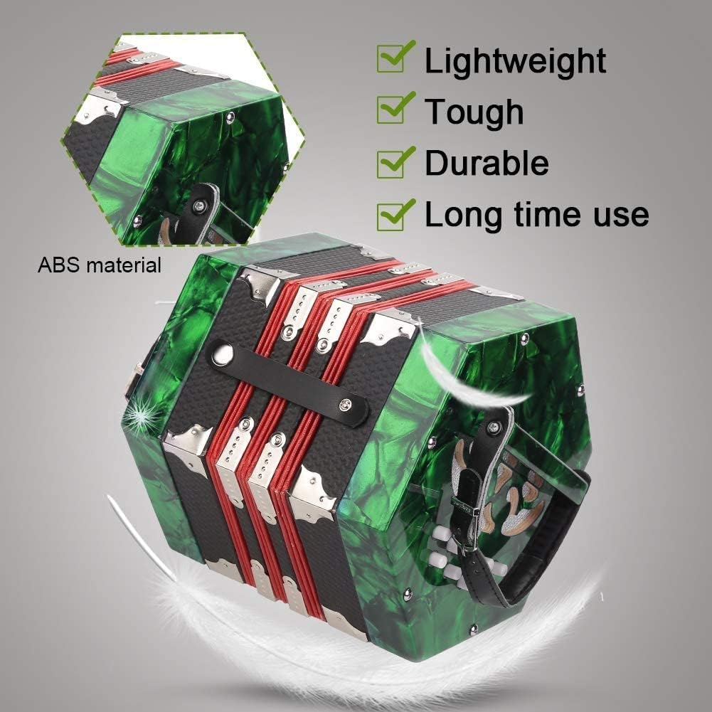 Professional Accordion Concertina With 20 Buttons, With Carrying Bag And Adjustable Hand Strap, For Daily Practice Stage Performance(Green)