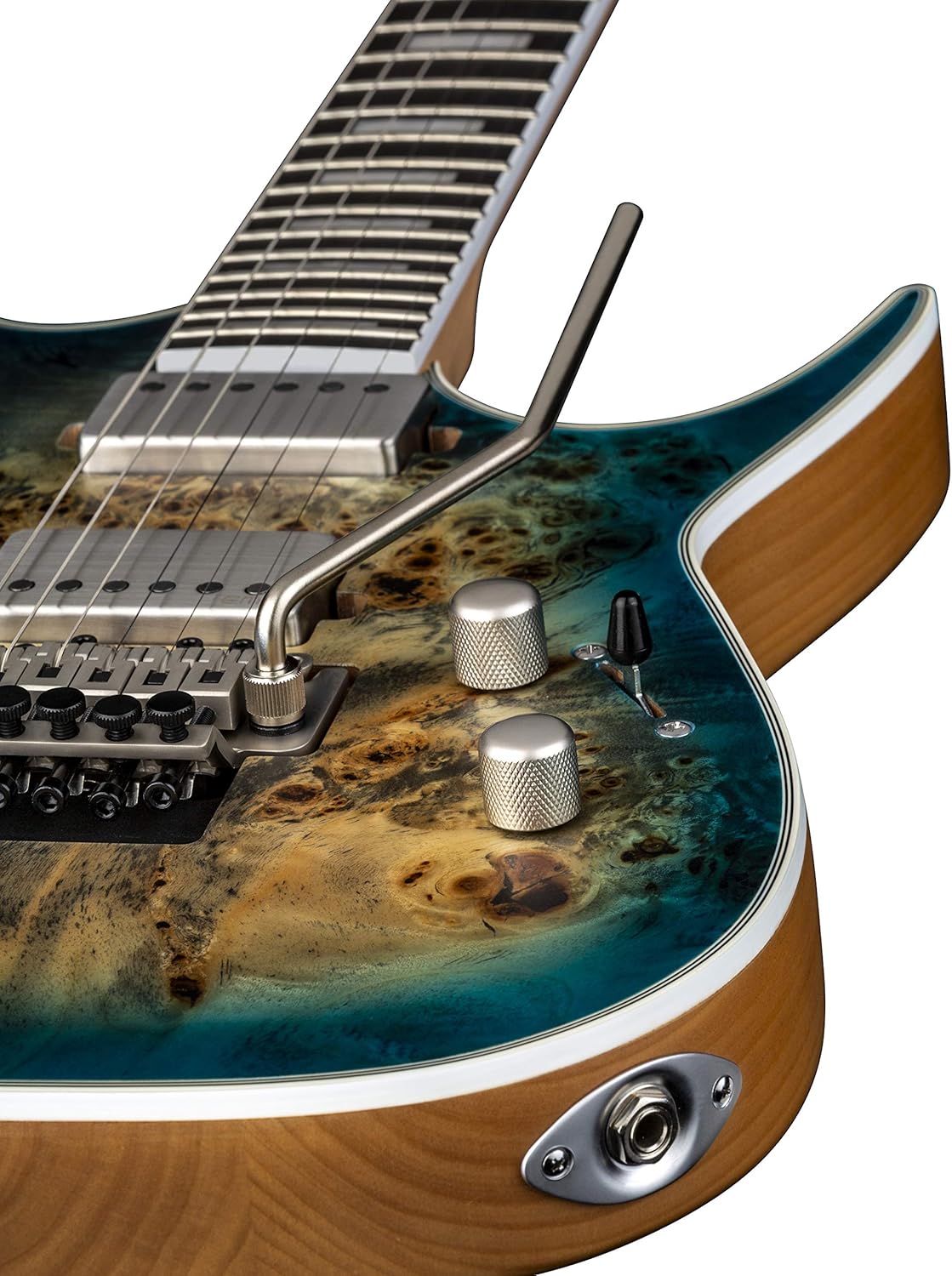 Dean Guitars Exile Select Floyd Rose 6 String Burl Poplar Electric Guitar, Right, Satin Turquoise Burst (EXILEF BRL STQB)