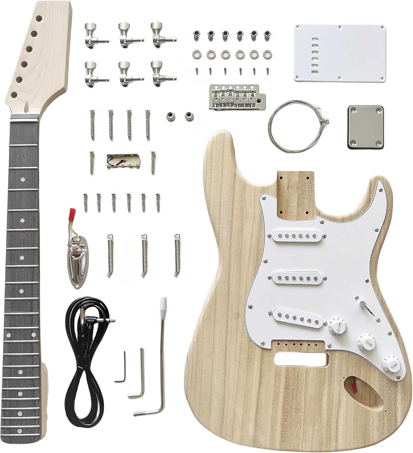 DBL ST Style DIY Electric Guitar Kit,DIY Build Your Own Guitar,6-strings with Paulownia Body and Maple Neck,DIY Guitar Kit for Beginners and Professionals