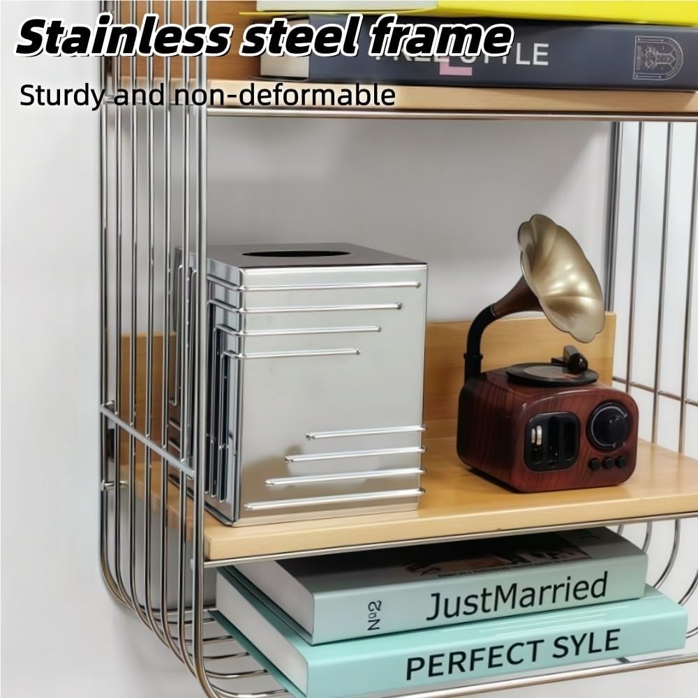 Multifunction Floating Wall Shelves with Multi-Layer Design, Square Metal Wall Mounted Shelf Rack for Bathroom Bedroom Office Kitchen Storage Display