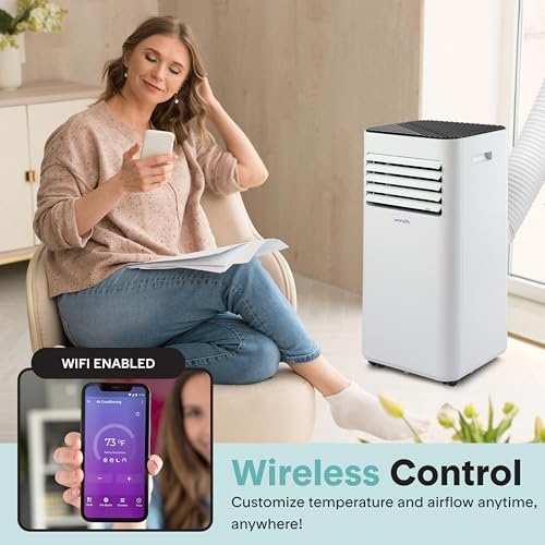 SereneLife Portable Room Air Conditioner – 10,000 BTU Compact Home A/C Unit with Dehumidifier & Fan Modes, Metal Control Box, Rotary Compressor, LED Display, Easy Setup, Includes Window Mount Kit