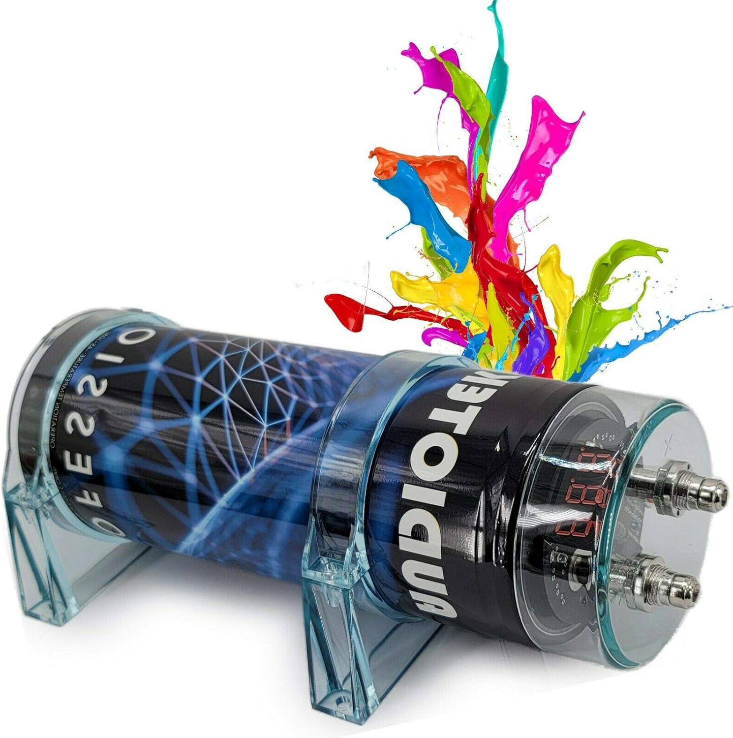 Audiotek at-3.5 Farad Capacitor with Car Audio 3500 Watts Power 12V Car Digital Power and Audiotek Complete BCC4AB 4 Gauge Amplifier Installation Wiring Kit Blue