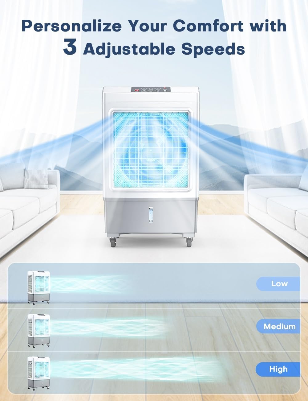 BALKO Evaporative Air Cooler, 2100CFM Windowless Air Conditioner Cooling up to 700 Sq.ft, Swamp Cooler Air Conditioner w/2 Modes & 3 Speeds, 7H Timer & Remote, Portable for Room Garage Patio