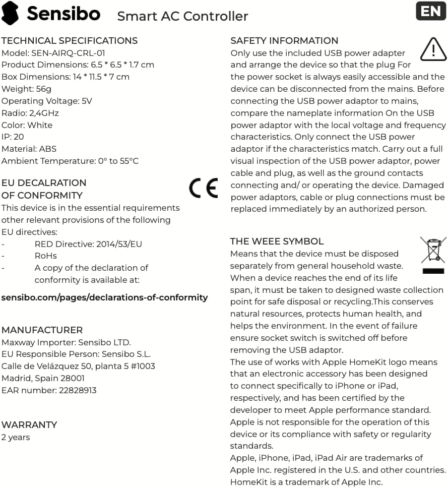 Sensibo Sky 3 Pack, Smart Home Air Conditioner System - Quick & Easy Installation. Maintains Comfort with Energy Efficient App - Automatic On/Off. Wifi, Alexa and Siri.