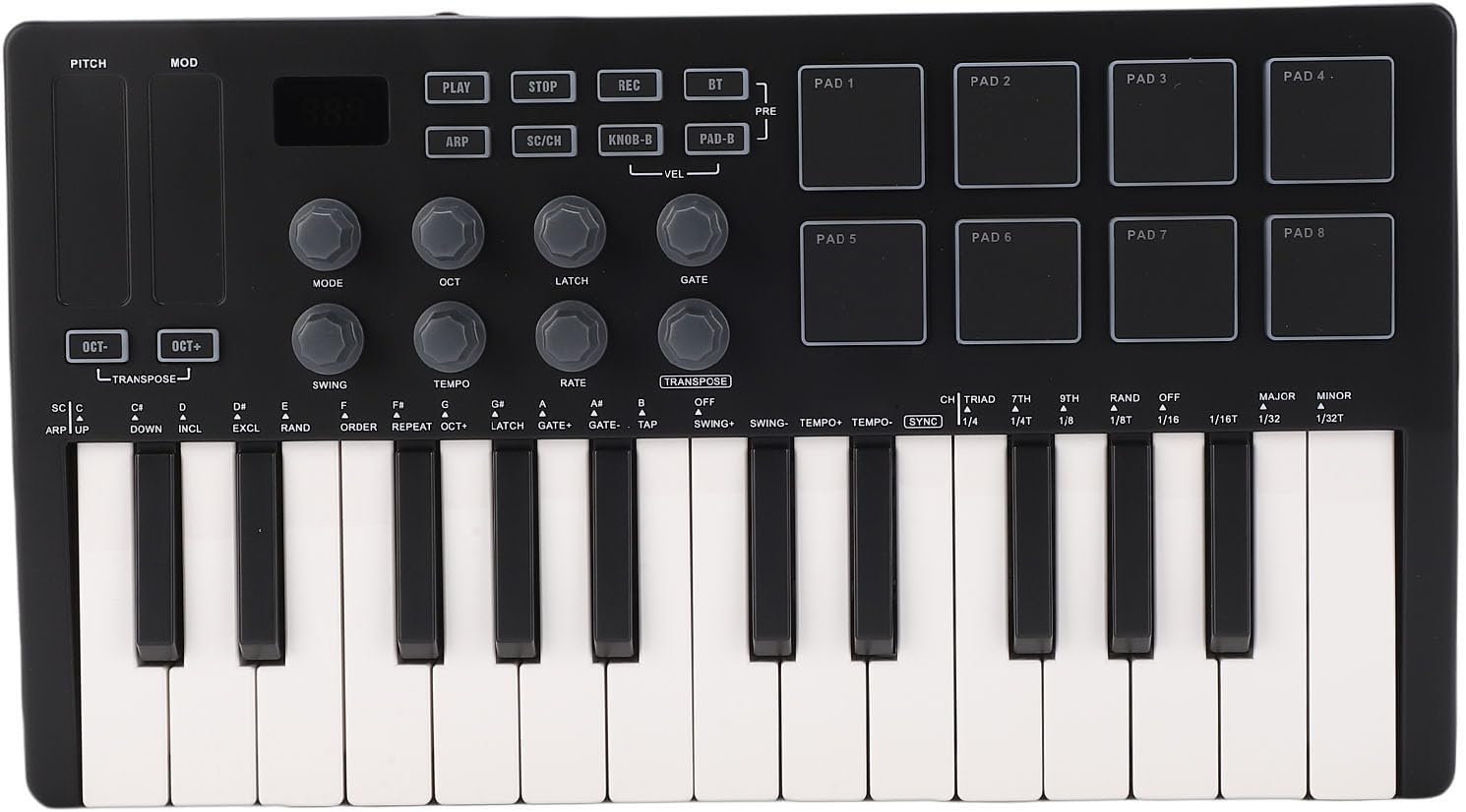 LiebeWH MIDI Keyboard Controller 25 Key Portable Music Production with 8 RGB Pads Connectivity for Computer Recording