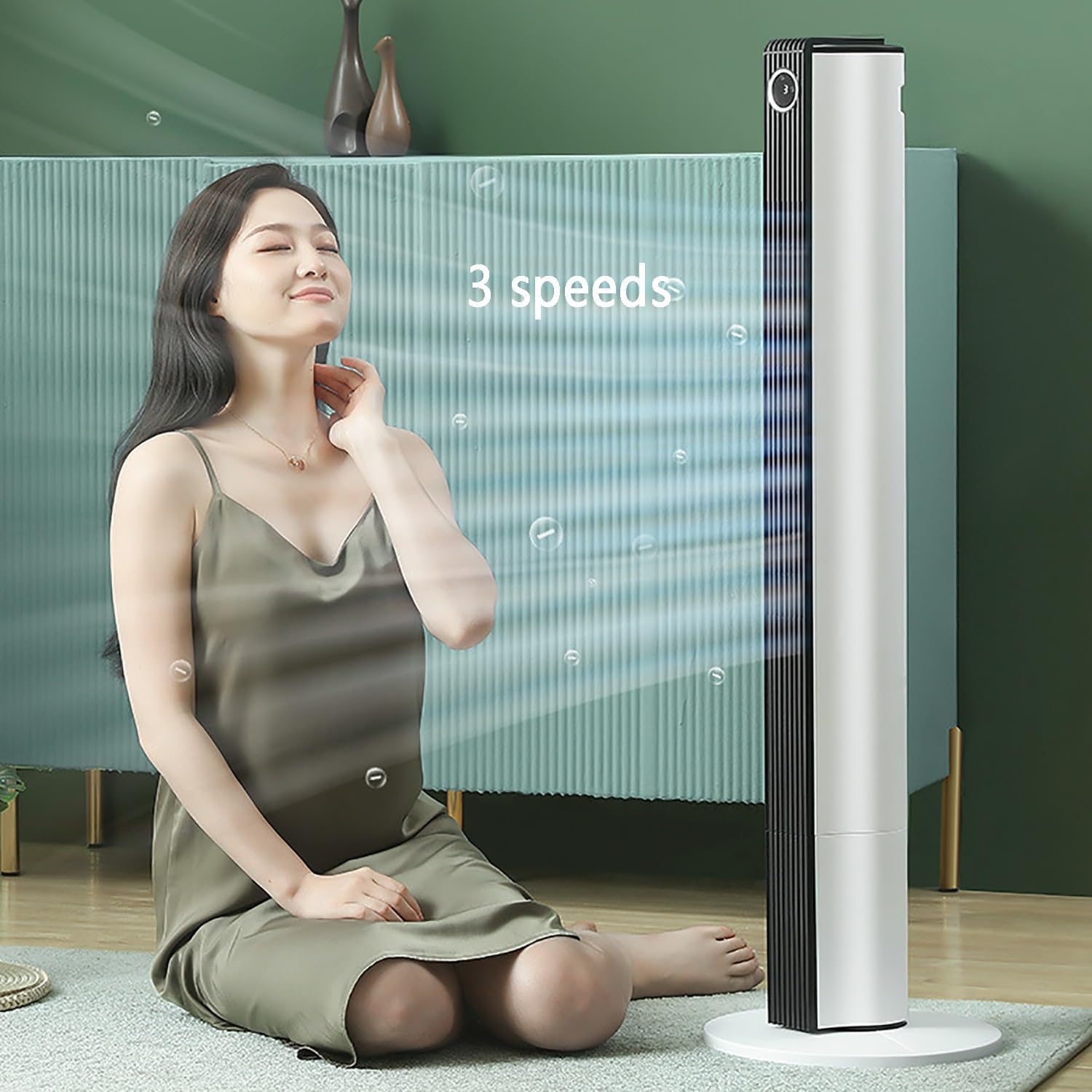 Quiet Oscillating Bladeless Fan with Remote，Tower Fans for Bedroom，Air Circulation Fan，Pedestal Fan ，Used with an Air Conditioner, It Can Quickly Balance The Indoor Temperature(106cm(41.7in))