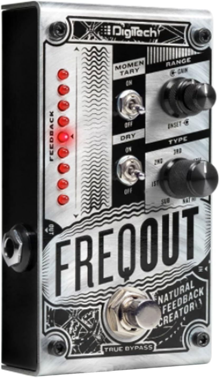 Digitech FREQOUT Natural Feedback Creator Pedal Bundle with 2 Patch Cables, 2 Instrument Cables, and 6 Assorted Dunlop Picks