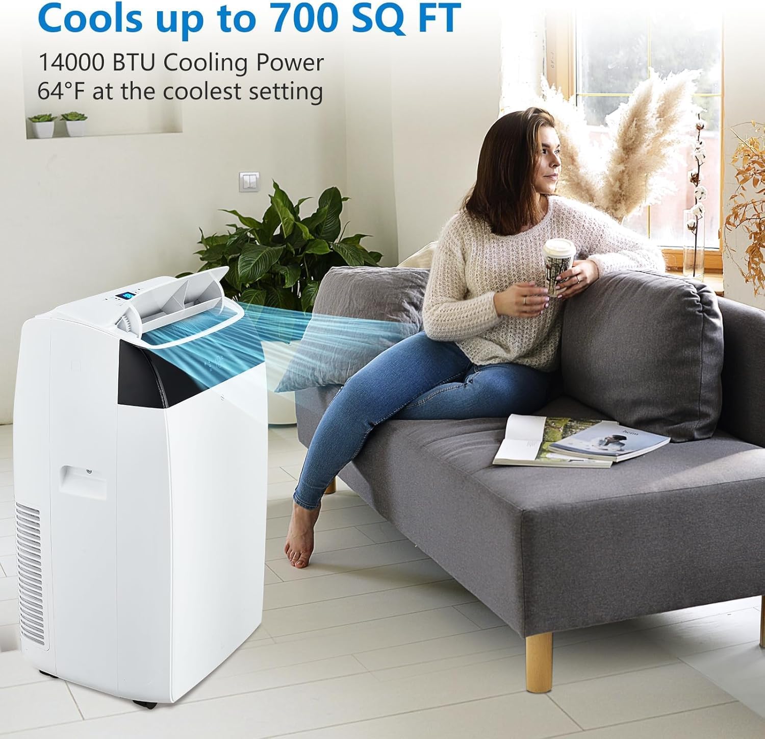 14,000 BTU Portable Air Conditioner - 3-in-1 Cooling, Fan & Dehumidifier for Spaces Up to 750 Sq.Ft