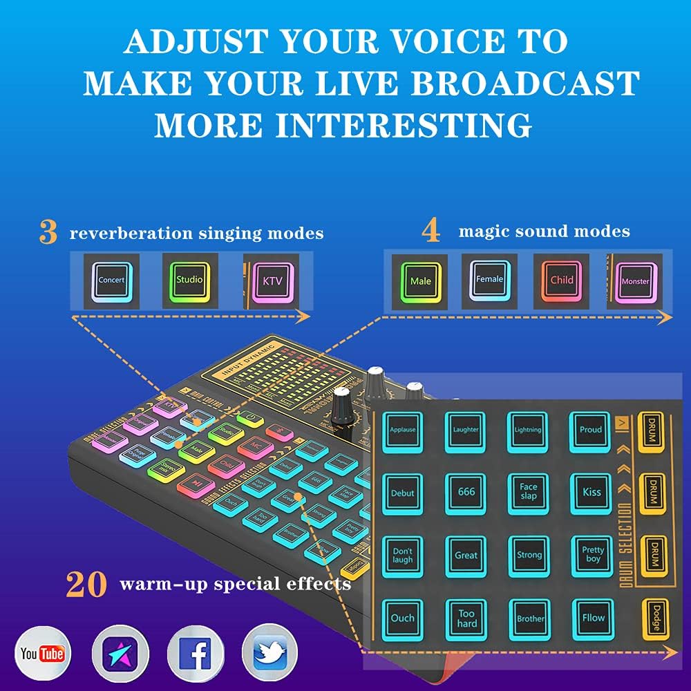 K300 Podcast Equipment Bundle, With Podcast Condenser Microphone, Voice Changer Sound Card with Multiple Sound Effects and LED Light, Prefect for Streaming/Podcasting/Gaming/Recording/YouTube/PC