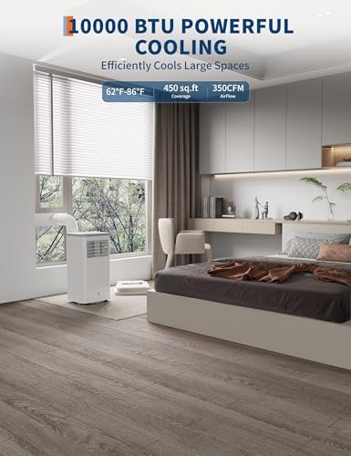 10,000 BTUs Portable Air Conditioners with Heater, 3 in-1 Cooling AC Portable Air Conditioner for Room with Sleep Mode, Ventless Floor Air Conditioner, 3 Speeds Fan & Dehumidifier