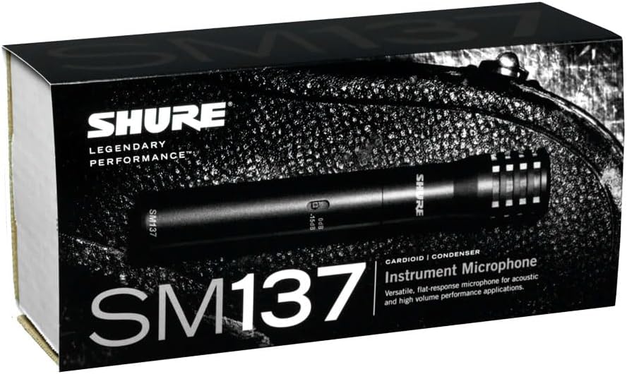Shure SM137 Cardioid Condenser Microphone, Ultra-thin Diaphragm, Class-A Preamplifier, 15dB Pad, Low Self-Noise, XLR Connectivity, 20-Inch Microphone Cable, Mic Clip, Zippered Pouch
