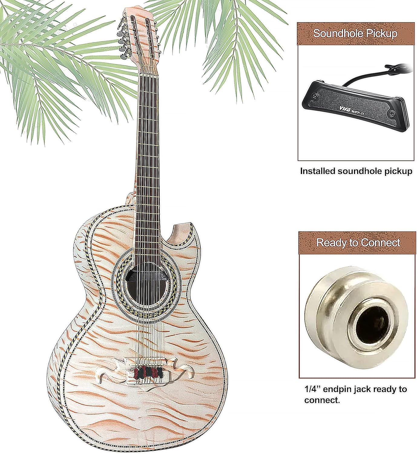 D'Luca Paracho 10-String Bajo Quinto Acoustic-Electric Right-Handed Tiger White (DL-PQ1-EQ-TW)