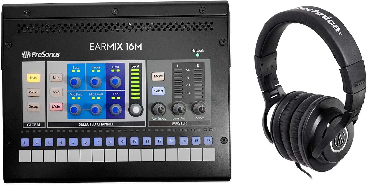 PRESONUS EarMix 16M 16x2 16-Channel AVB Monitor Mixer+Audio Technica Headphones