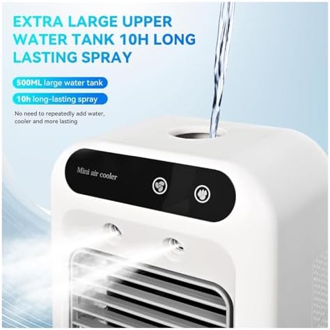 Portable Air Conditioner Fan, Personal Evaporative Air Cooler with 2 Speeds and 2 Cool Mists, Desktop Cooling Fan for Room Office Desk Camping or Car