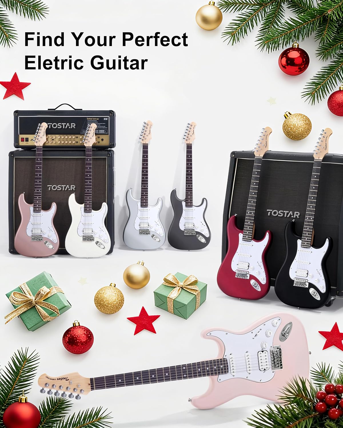 Tostar Electric Guitar Full Size Kit for Beginners 6 String with Amp SSH Pickup with Gig Bag,Capo,Tremolo,Tuner, Strap, Picks Green Electric Guitars 39