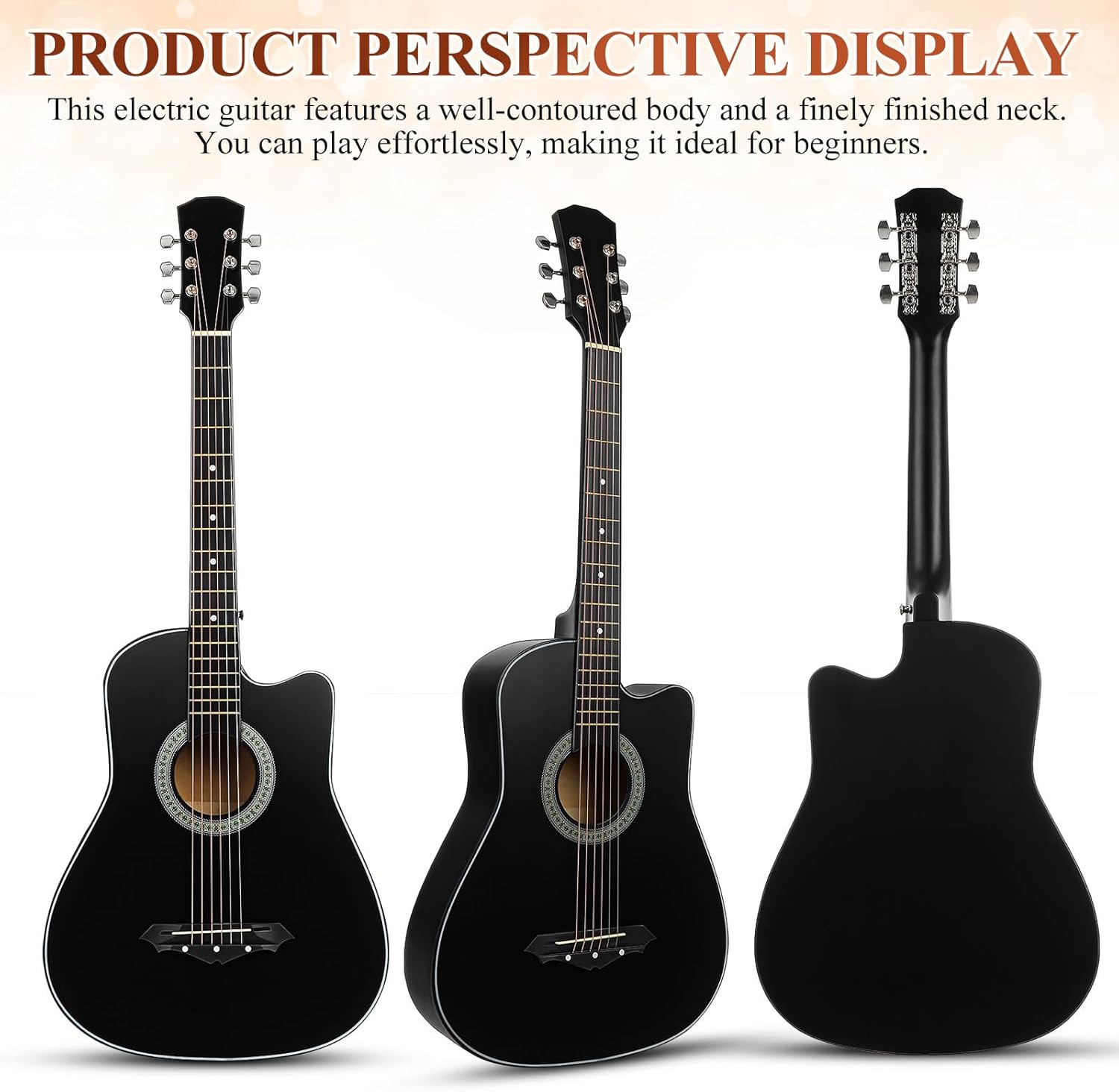 Beginner Acoustic Guitar: 38 Inch Basswood Guitar Basic Starter Kit with Gig Bag, Picks, and Protective Plate - Musical Instrument Present