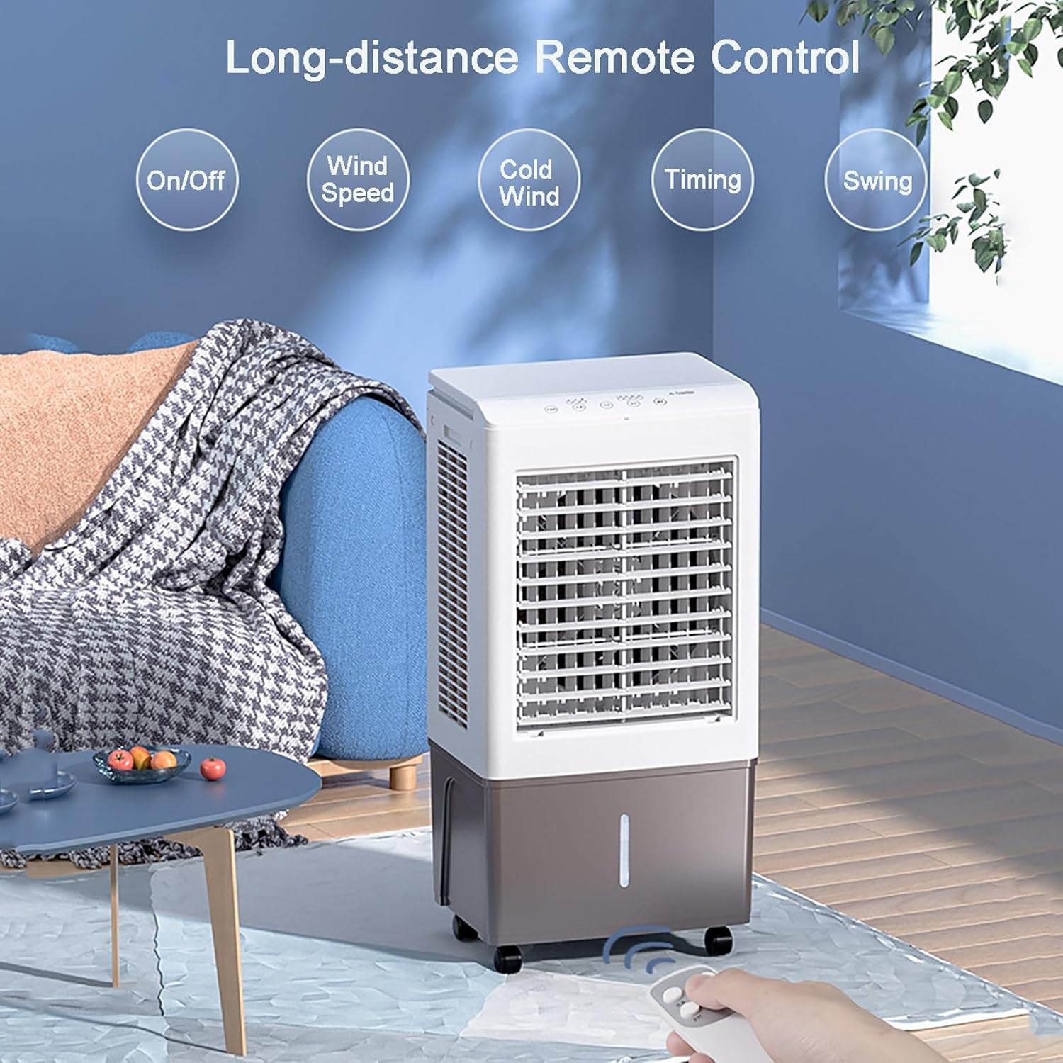 Swamp Cooler Air Conditioners, 110V Large Tank for 3D Cooling, Portable Evaporative Cooler with LED Touch Screen, 3 Fan Speeds, 12H Timer & Remote, air Cooler for Bedroom(18.5x14x32inch)