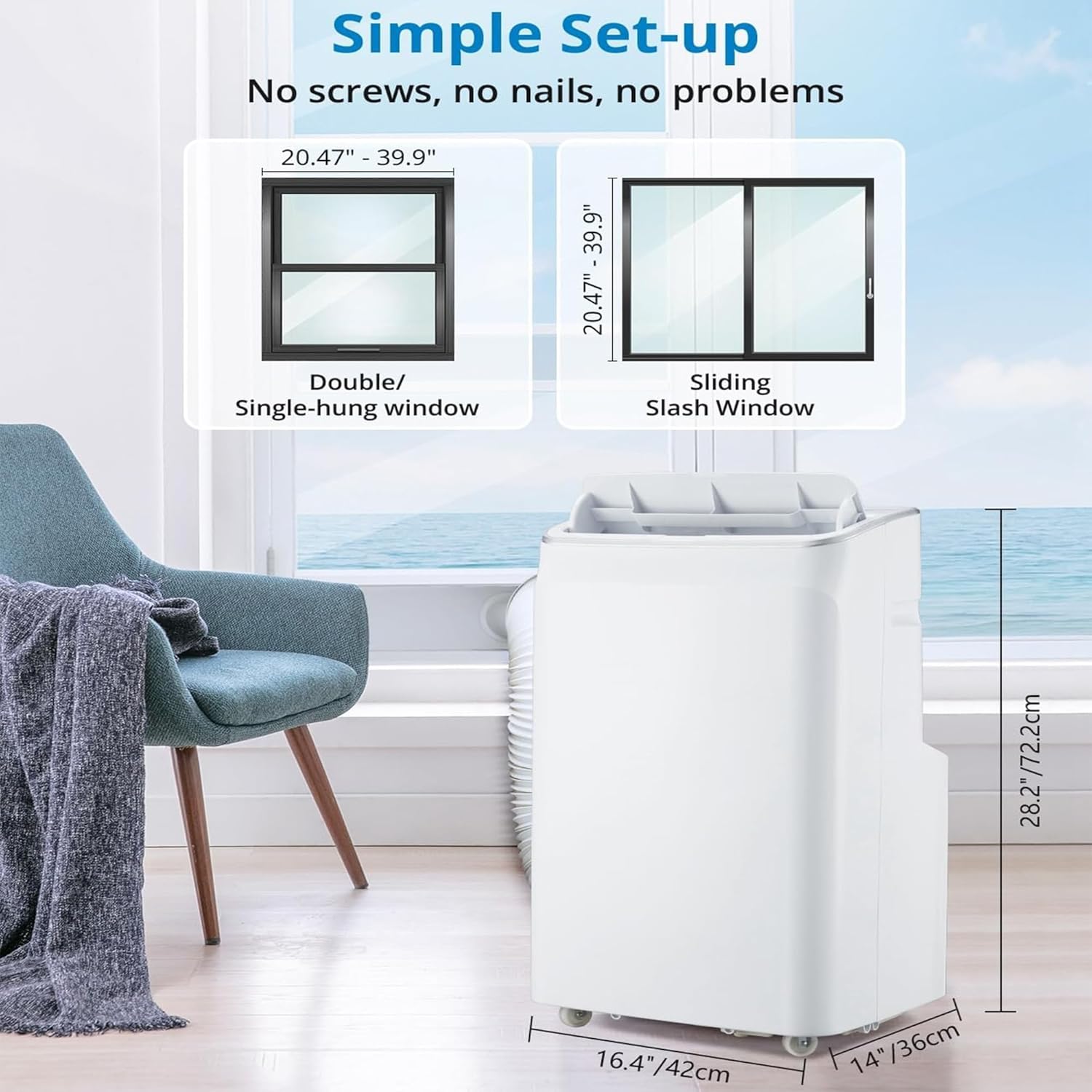 Portable Air Conditioner 12000 BTU, AC Unit with Fan, Dehumidifier & Sleep Mode, Stand Up Cooling Up to 550sq.ft, 3-IN-1 Quiet Portable AC Unit with Remote Control for Living Room Office
