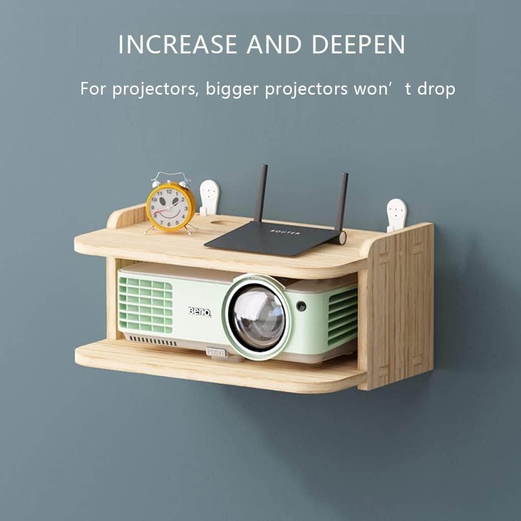 Wireless WiFi Router Shelf Wood WiFi Router Storage Shelf,Shielding Wire Finishing Wire Storage Box Floating Shelf,Wireless Router Rack Living Room(29 * 19 * 16cm)