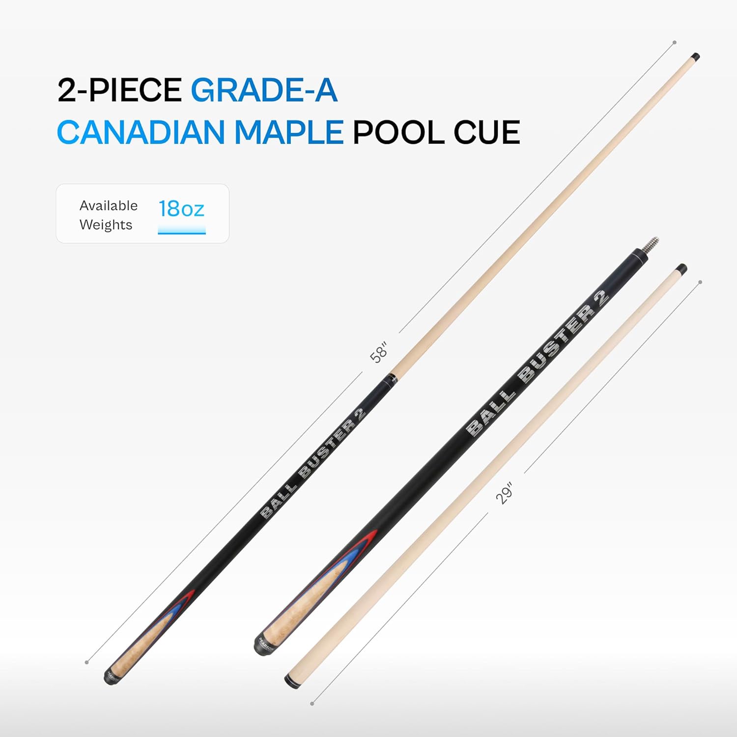 PEARSON Ball Buster 58” Maple Pool Cue Stick – Professional Billiards Cue with Phenolic Tip – Ideal Pool Sticks for Adults & Pool Table Accessories