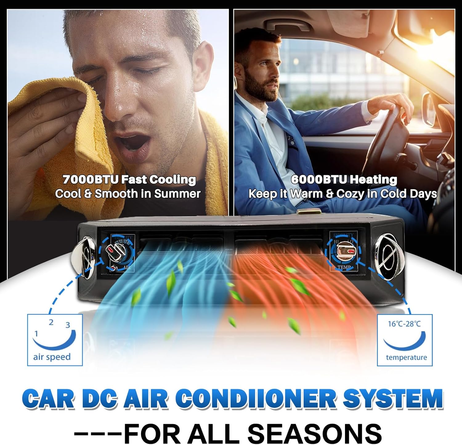 12V Air Conditioner for Car w/Heat 10000BTU, Under Dash 12 Volt Air Conditioner, 3-in-1 Compressor&Condenser DC AC 12V, Low Noise Rapid Cooling for Car, Automotive, Sedan, Pickup