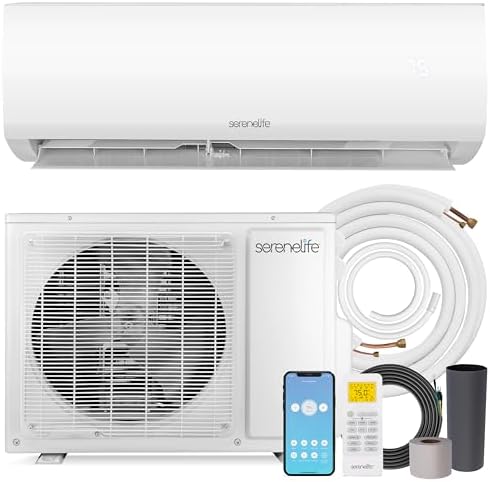 SereneLife 9,000 BTU Mini Split AC/Heating System 115V – Mini Split Air Conditioner with Heat Pump, WiFi, Fast Cooling & Heating for Home/Bedroom/Office – Up to 450 Sq Ft