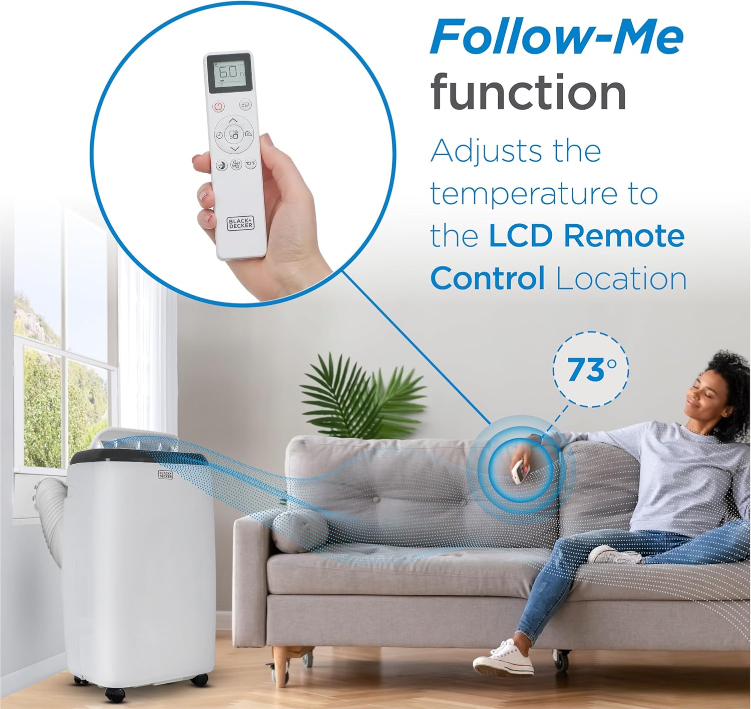 BLACK+DECKER Portable Air Conditioner, 12,000 BTU for Rooms Up To 550 Sq. Ft., Portable AC with Follow Me Remote Control & Window Kit, BPT08WTB, White