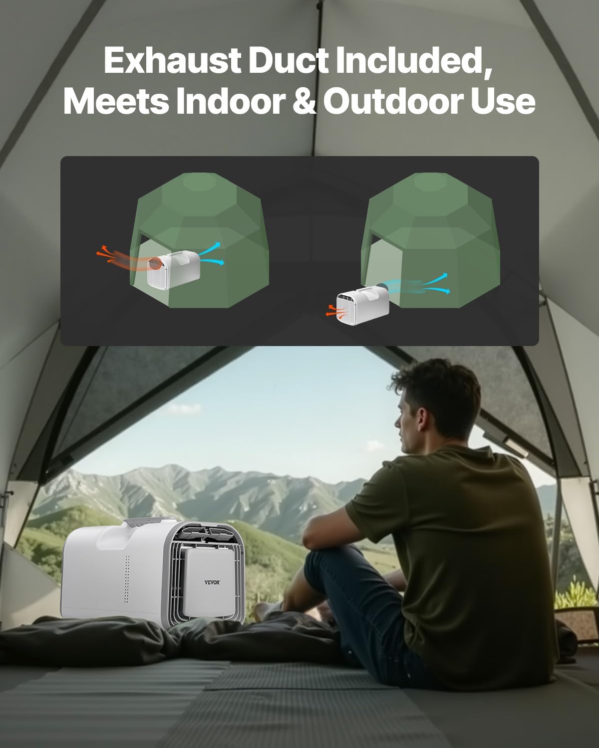 VEVOR Portable Air Conditioner, 4250 BTU 3-Speed Air Conditioning Unit with 24H Timer, Air Portable AC Compatible with AC/DC 24V, for Outdoor Tent Camping, RVs or Home Use, White