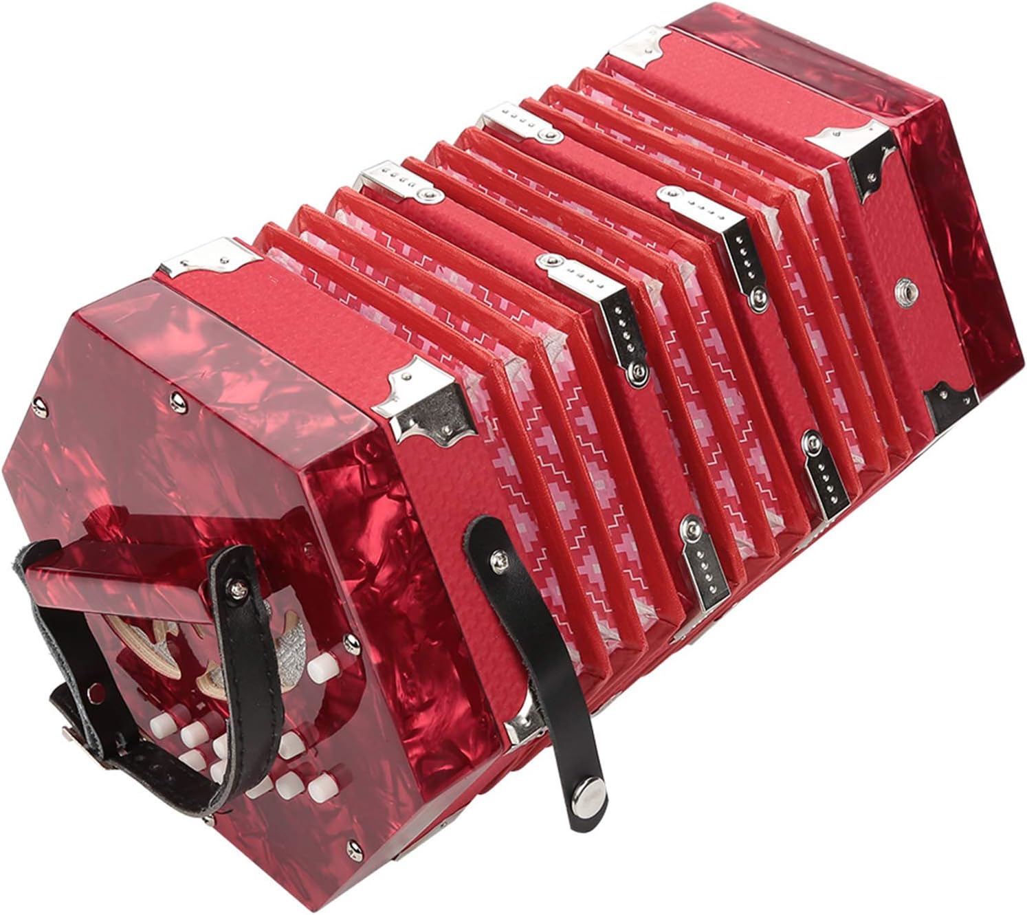 Drfeify 20-Button Accordion Concertina, Lightweight and Durable Instrument for Musicians, Suitable for Children and Adults, Made of ABS Material (Red)