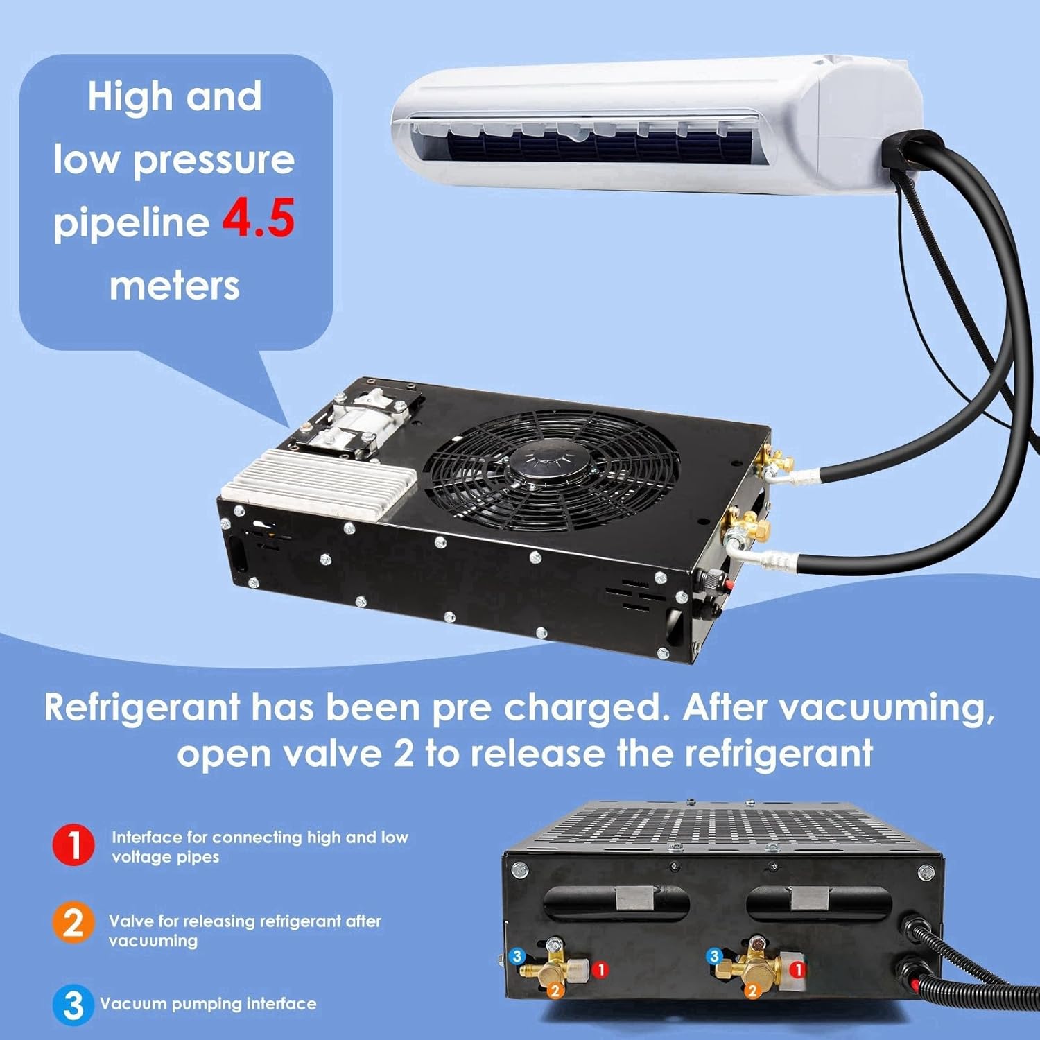 48V air conditioner, ultra-thin bottom RV AC unit/silent DC air conditioner, suitable for RVs, trucks, campers, trailers, construction vehicles, excavators, vans, etc (48V)