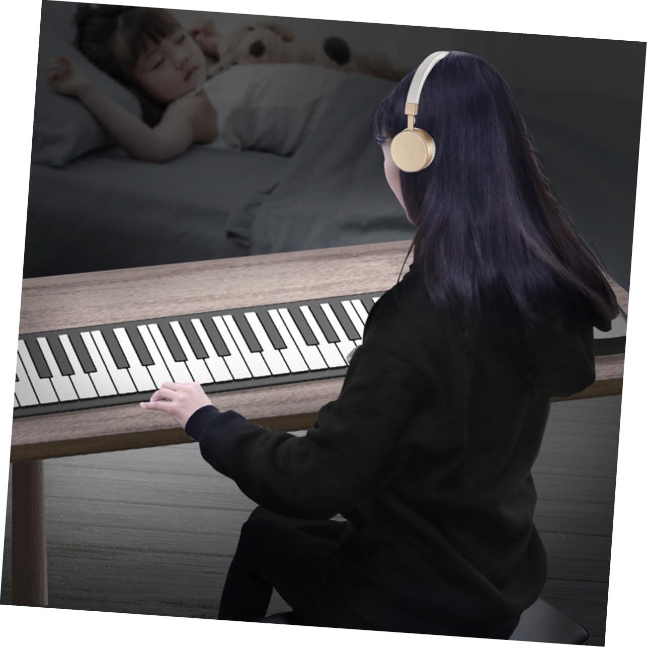 Vaguelly Style Keyboard 61-key Roll-up Piano Boys and Girls Adults Learning Musical Instrument