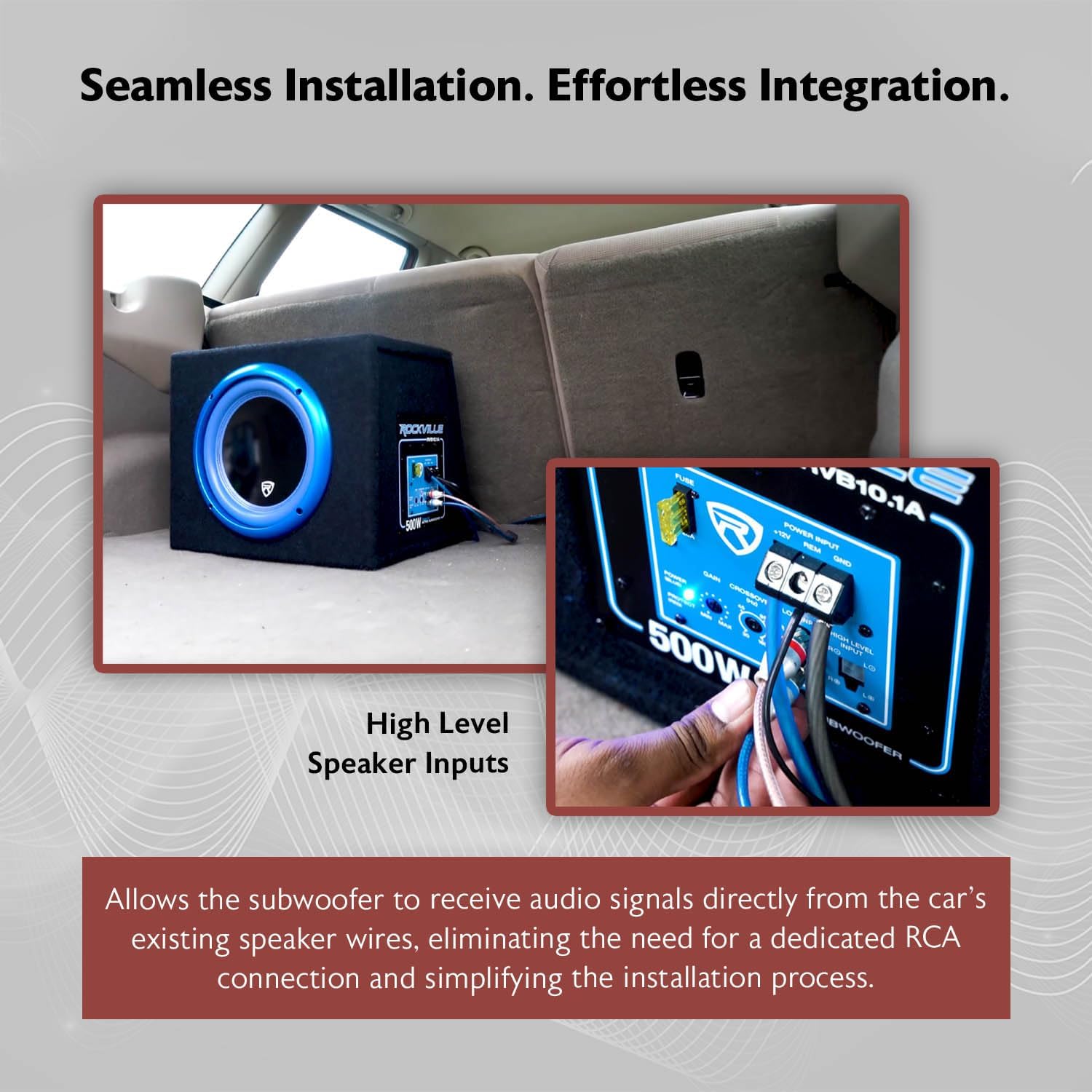 Rockville RVB10.1A 10 Inch 500W Active Car Subwoofer with Enclosure, Built-in Class AB Amplifier, Adjustable Bass Boost, Compact Design, for Car Audio Enthusiasts