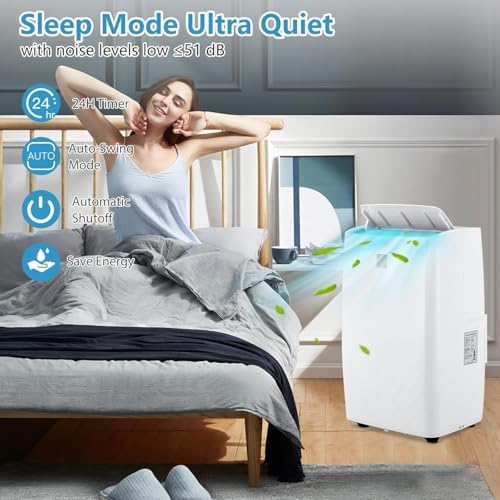 14,000 BTU 4-in-1 Portable Air Conditioner for up to 700 Sq.Ft with Cooling, Dehumidifier, Fan & Sleep Mode, Remote Control, LED Display, 24H Timer, Quick Setup and Caster Wheels