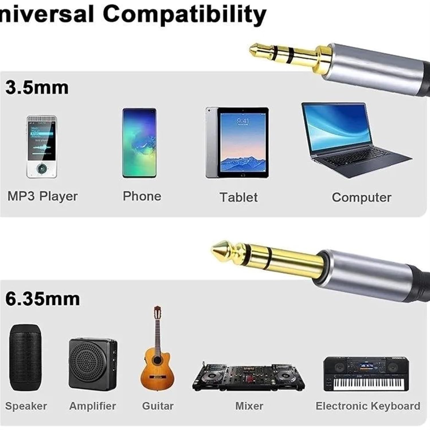 Guitar Audio Cable 1/8 to 6.35mm 1/4 TRS Line Gold Plated 6.5 to 3.5 Adapter Aux Cable for Headset Guitar Amplifier Speaker Mixer(8M)