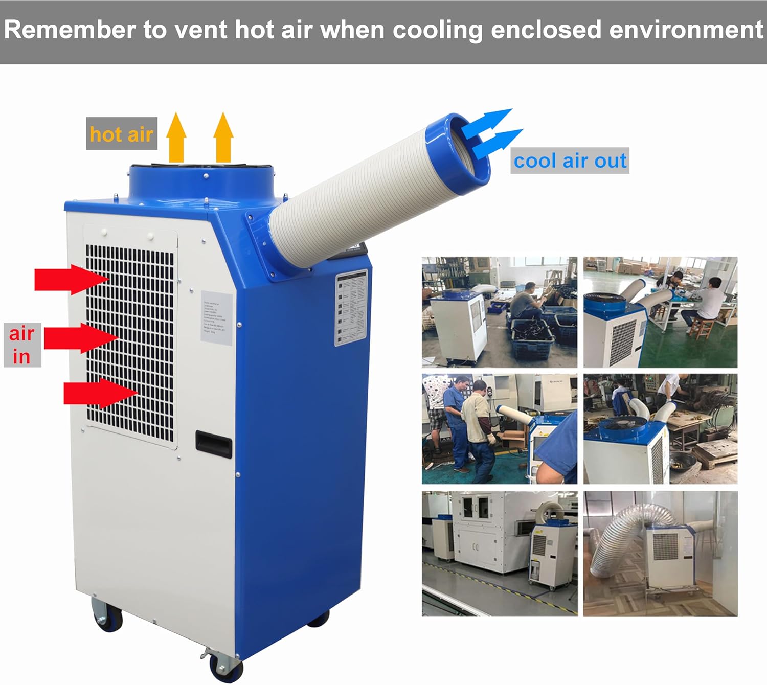 TECHTONGDA Spot Air Conditioner Mobile Cooler Outdoor Indoor Aircon Single Column 480m³/h