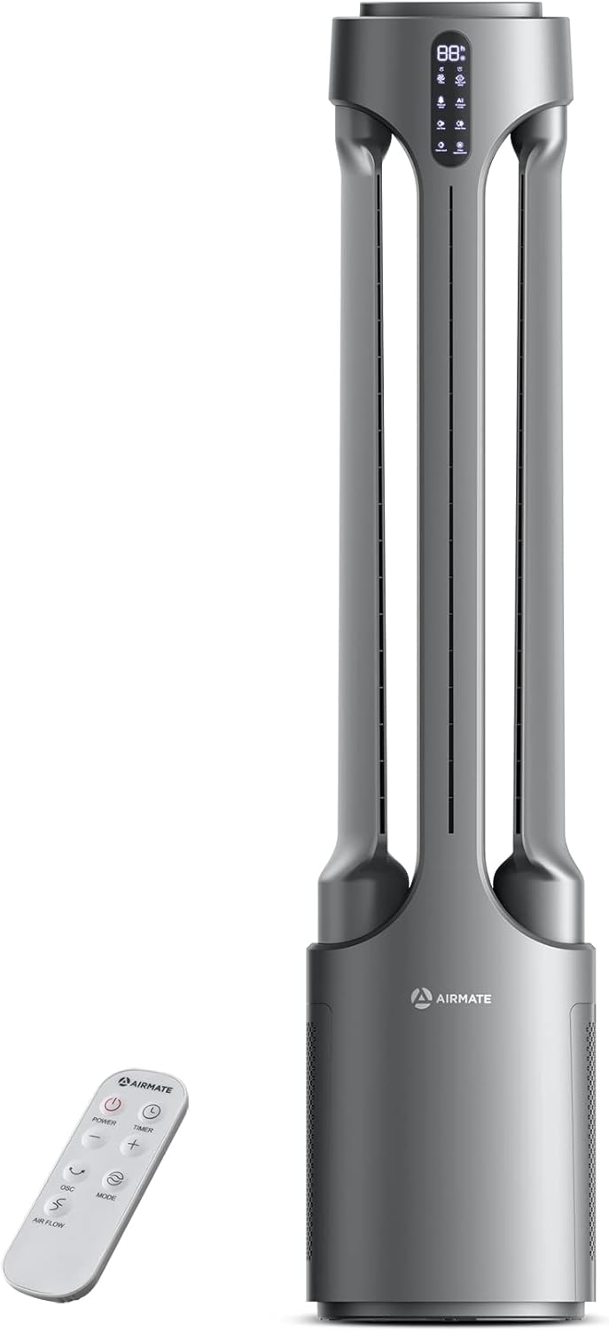 AIRMATE Air Purifier Bladeless Tower Fans, 1500CFM Large Air Volume, 45