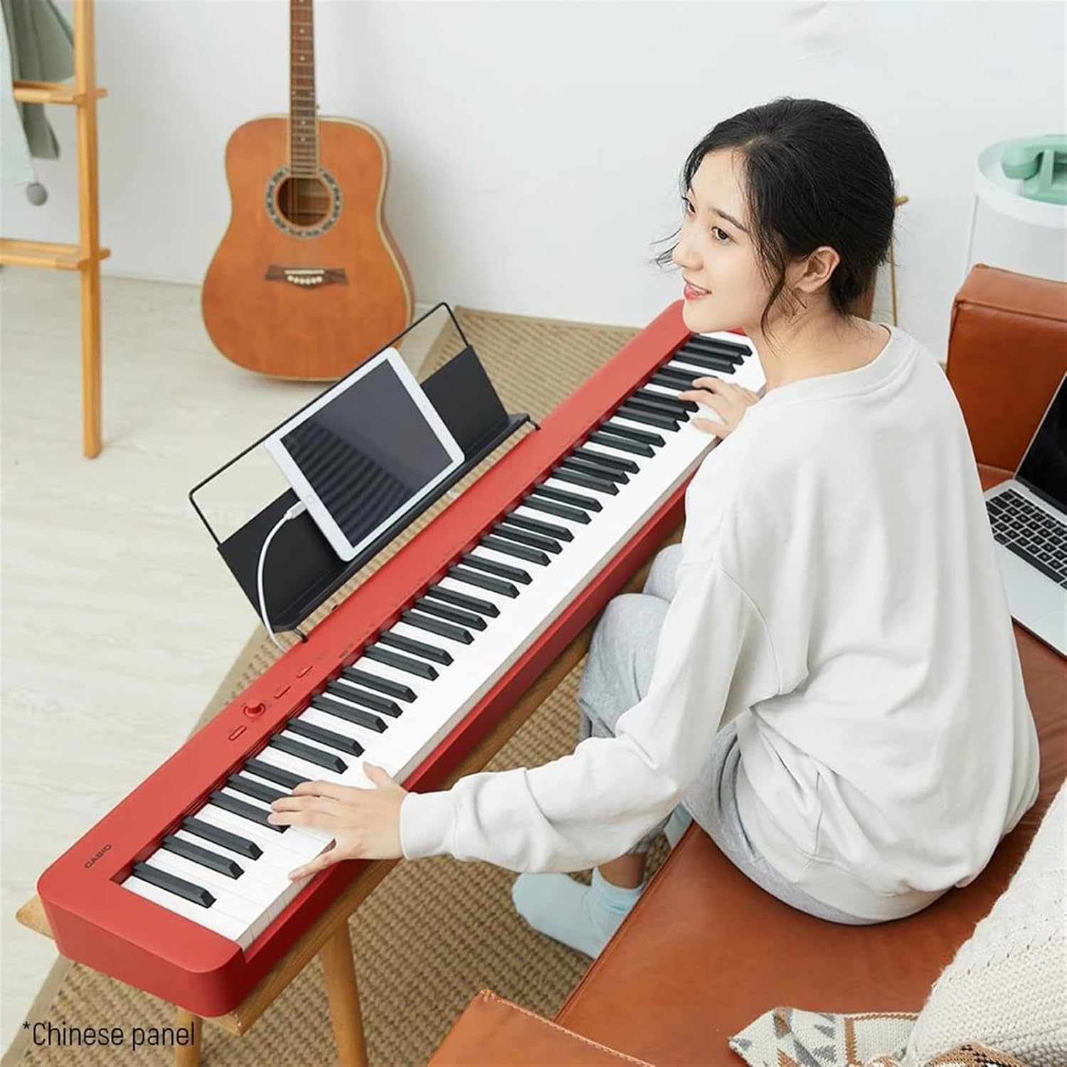 Beginner Electric Digital Piano Electric Piano 88 Keys Weight Hammer Recording Function Stylish And Portable Supports Two Power Supply(Red)