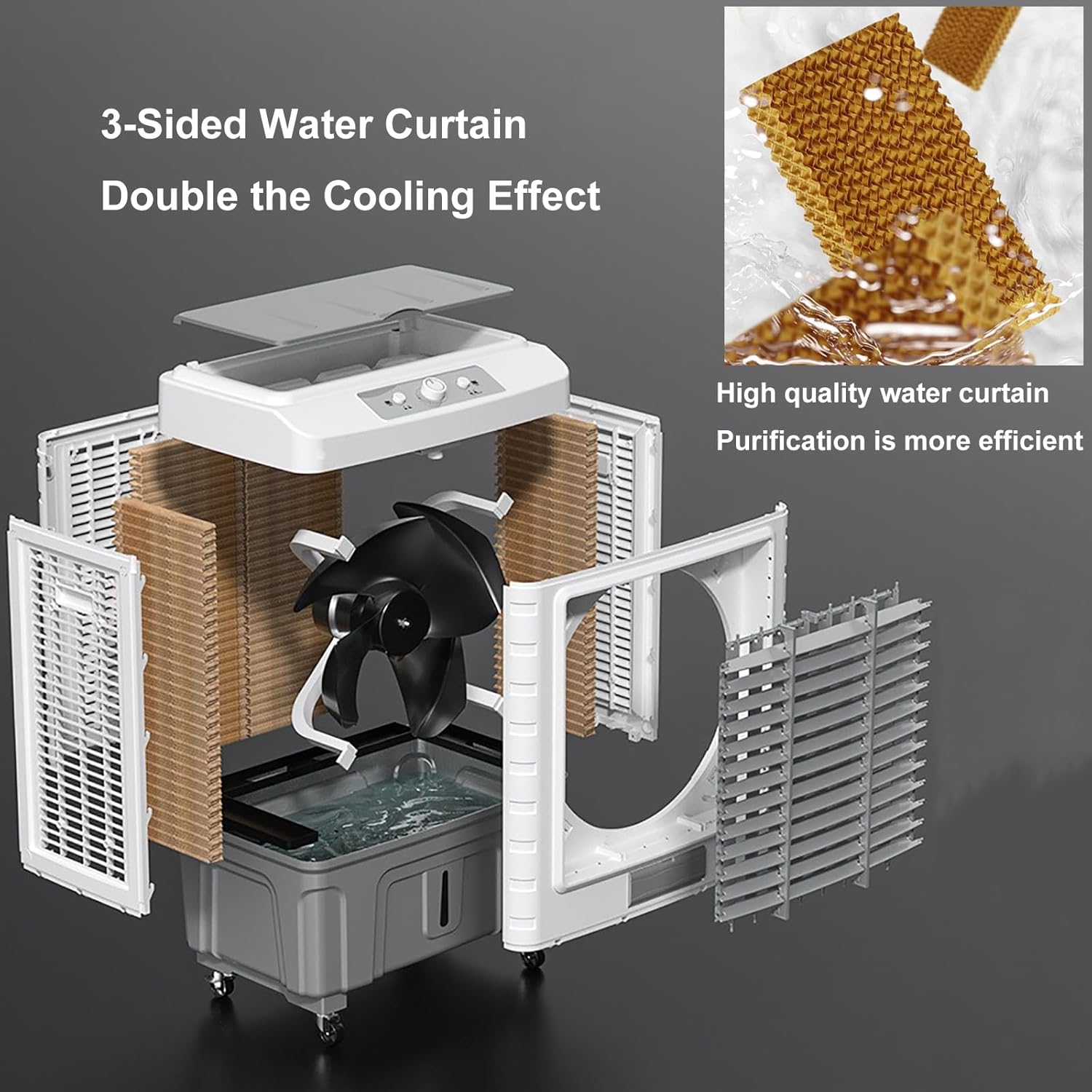 Outdoor Swamp Cooler, Portable Evaporative Air Cooler with Remote Control, 3 in 1 Air Conditioner, 55L Large Water Tank, Evaporative Air Cooler for Room, Industry Humidifier